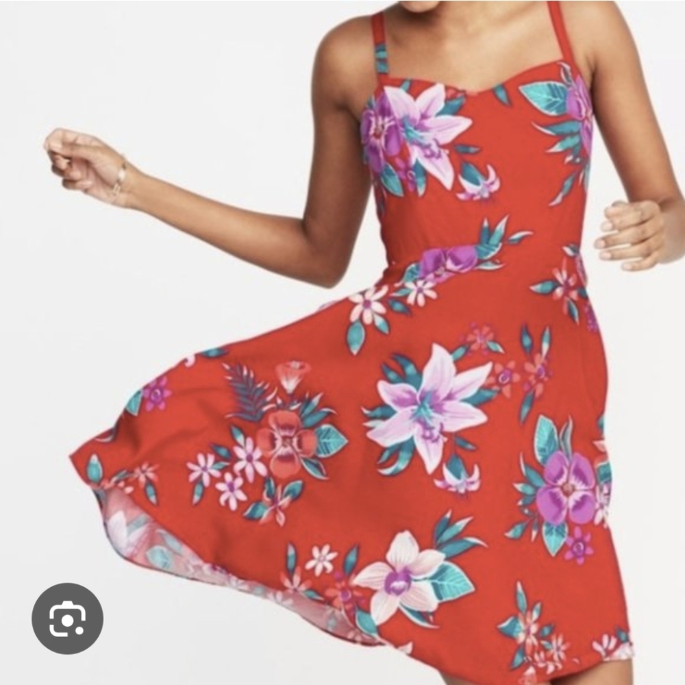 Old Navy Fit And Flare Red Floral Cami Dress Size L With Measurement NWOT - Picture 8 of 9